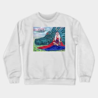 Dragon and princess "Misty's Castle" by Renee Lavoie Crewneck Sweatshirt